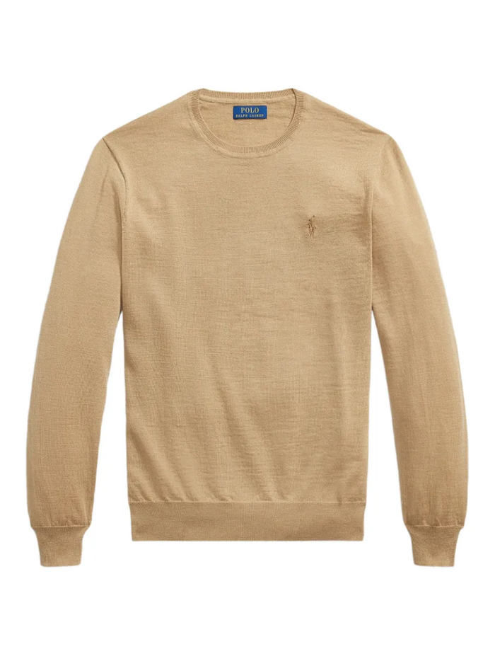 RALPH LAUREN Washable Wool Crewneck Sweater Jicama Brown Heather