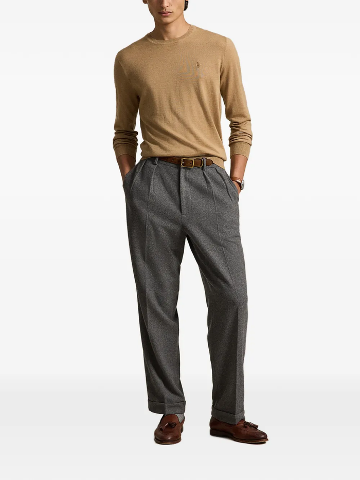 RALPH LAUREN Washable Wool Crewneck Sweater Jicama Brown Heather