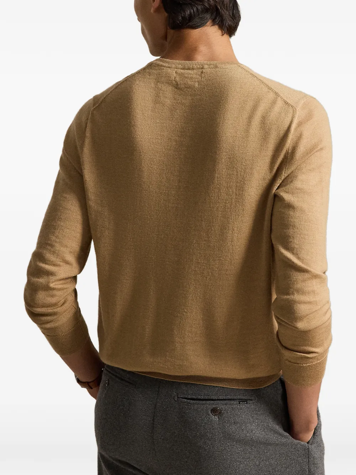 RALPH LAUREN Washable Wool Crewneck Sweater Jicama Brown Heather