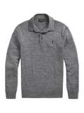 RALPH LAUREN Washable Wool Polo-Collar Sweater Fawn Grey Heather