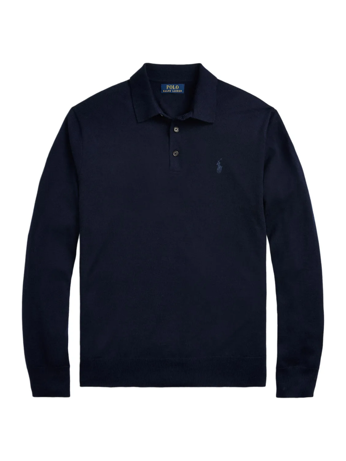 RALPH LAUREN Washable Wool Polo-Collar Sweater Hunter Navy