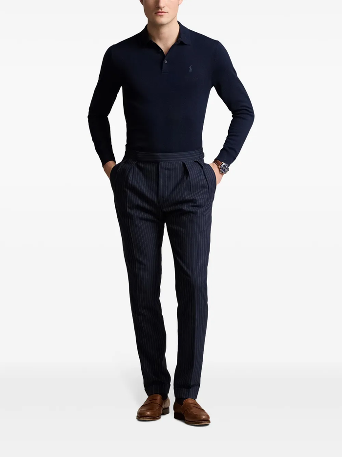 RALPH LAUREN Washable Wool Polo-Collar Sweater Hunter Navy