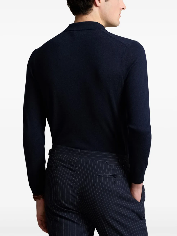 RALPH LAUREN Washable Wool Polo-Collar Sweater Hunter Navy