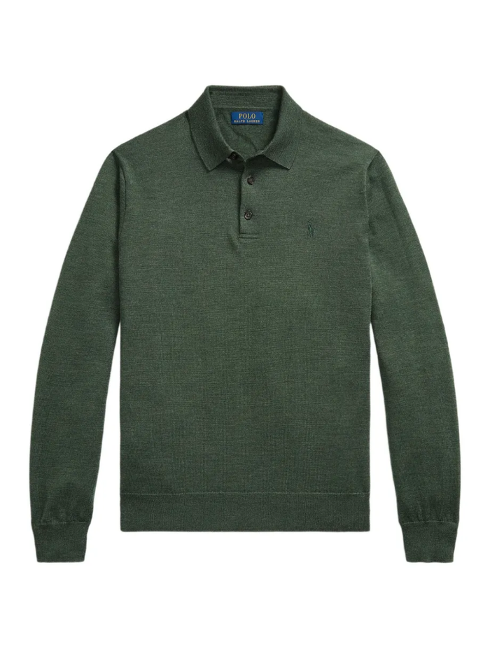 RALPH LAUREN Washable Wool Polo-Collar Sweater Lodgepole Pine Heather