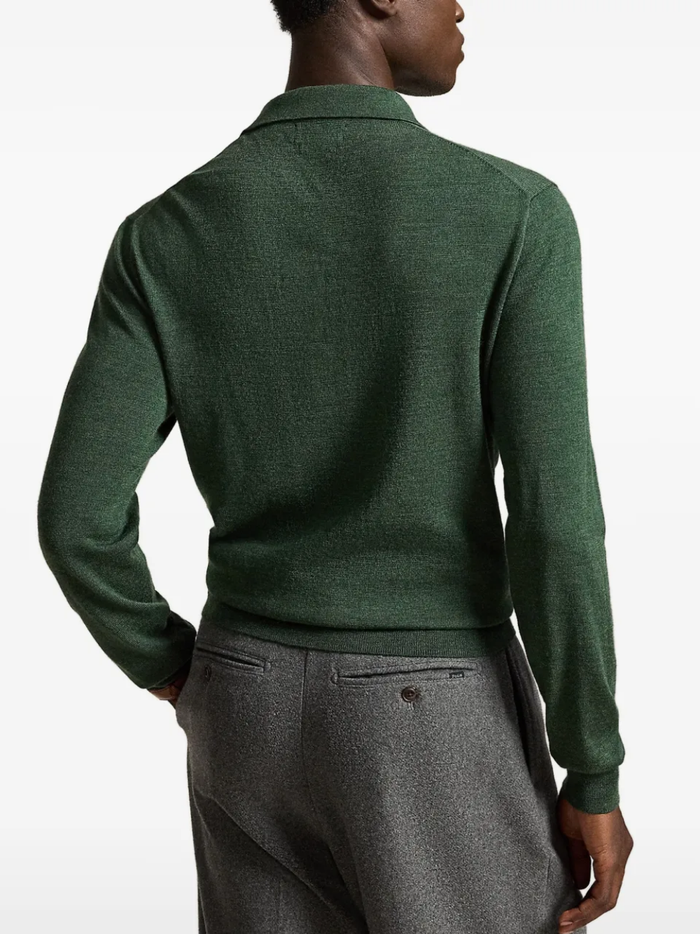 RALPH LAUREN Washable Wool Polo-Collar Sweater Lodgepole Pine Heather