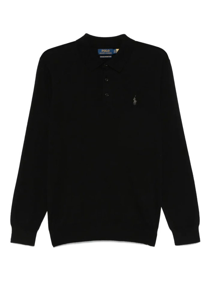 RALPH LAUREN Washable Wool Polo-Collar Sweater Polo Black