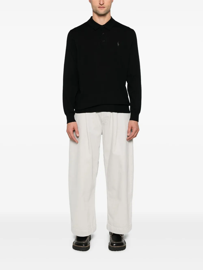 RALPH LAUREN Washable Wool Polo-Collar Sweater Polo Black