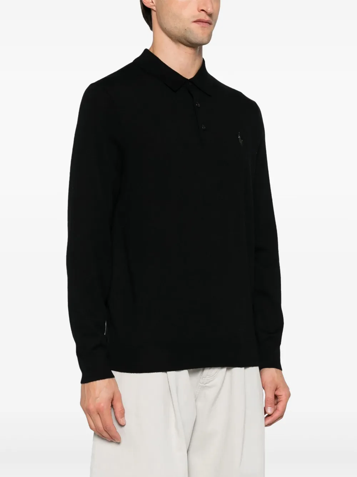 RALPH LAUREN Washable Wool Polo-Collar Sweater Polo Black
