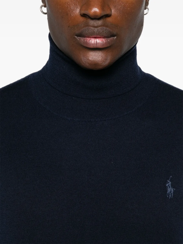 RALPH LAUREN Washable Wool Turtleneck Sweater Hunter Navy