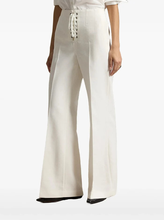 RALPH LAUREN WOMEN Beaton Cotton-Wool Lace-Up Pants Cream