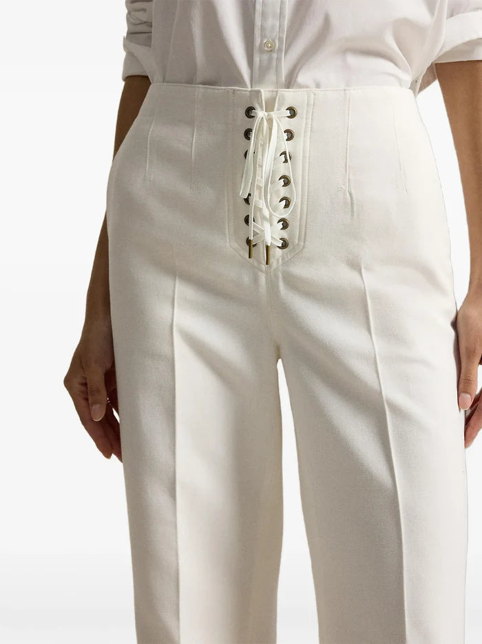 RALPH LAUREN WOMEN Beaton Cotton-Wool Lace-Up Pants Cream