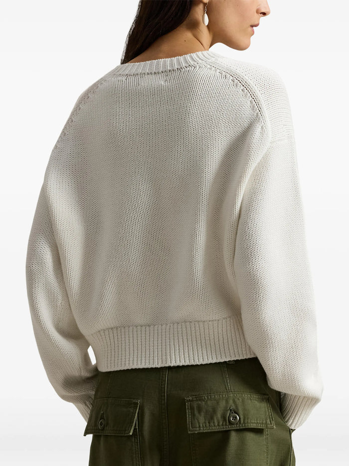 RALPH LAUREN WOMEN Big Pony Cotton Crewneck Jumper White - MAISONDEFASHION.COM