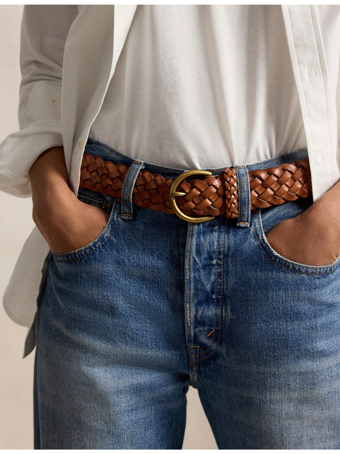 RALPH LAUREN WOMEN Braided Calfskin Belt Cuoio