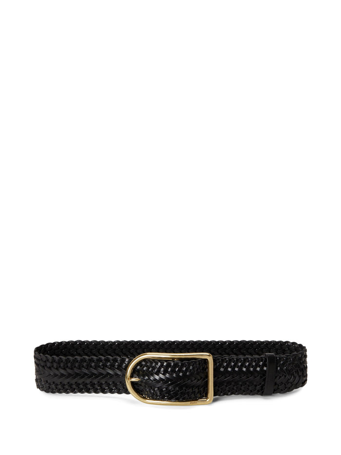 RALPH LAUREN WOMEN Braided Leather Belt Black