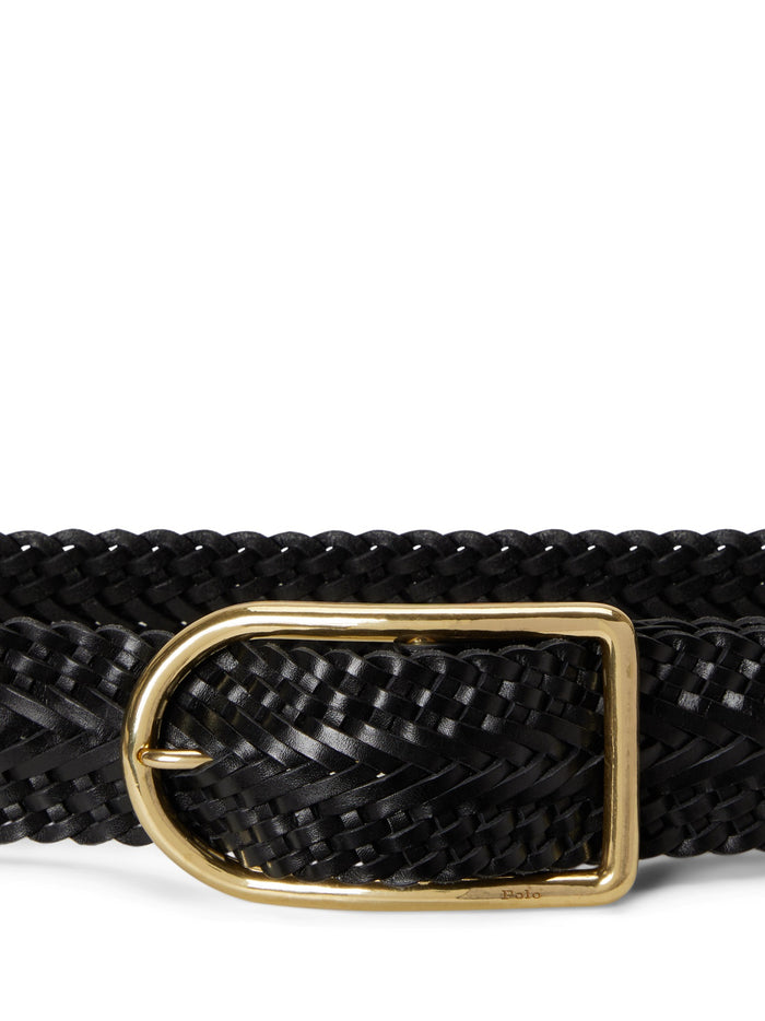 RALPH LAUREN WOMEN Braided Leather Belt Black