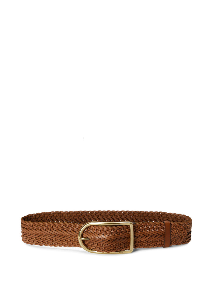 RALPH LAUREN WOMEN Braided Leather Belt Cuoio