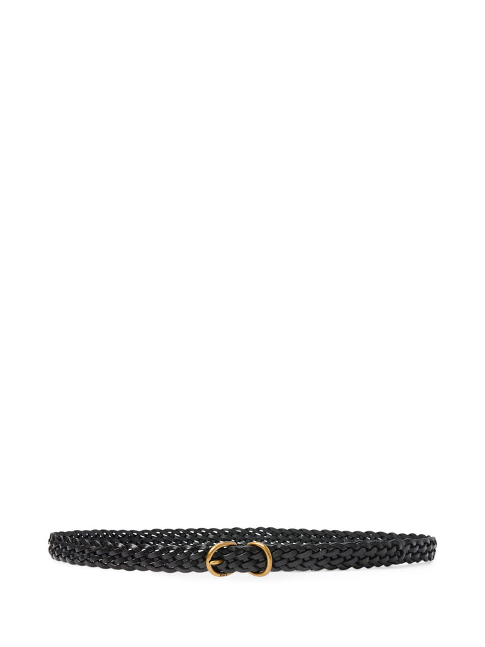 RALPH LAUREN WOMEN Braided Vachetta Leather Skinny Belt Black