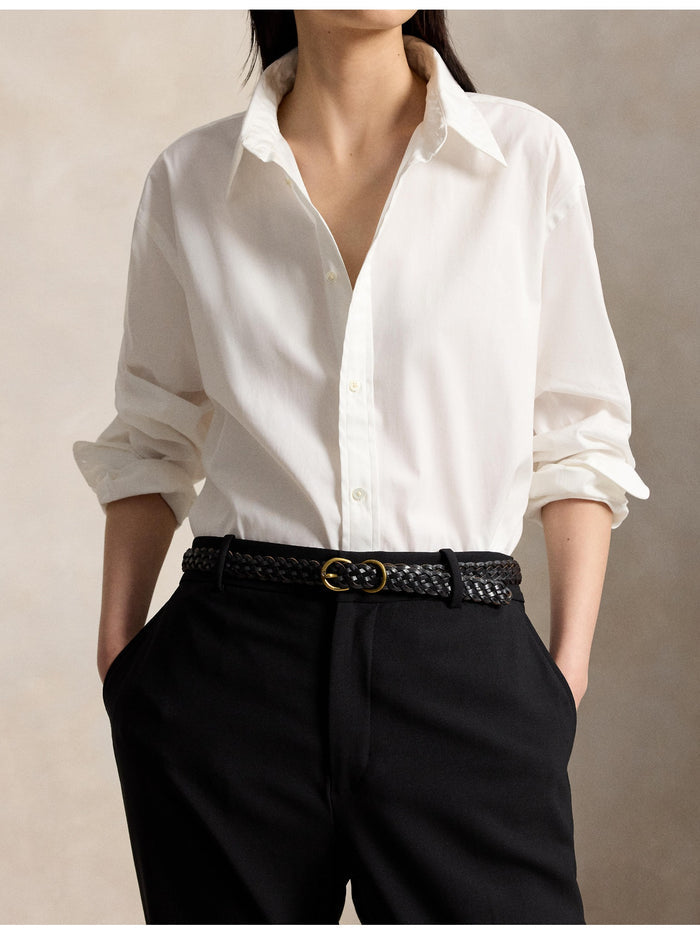 RALPH LAUREN WOMEN Braided Vachetta Leather Skinny Belt Black