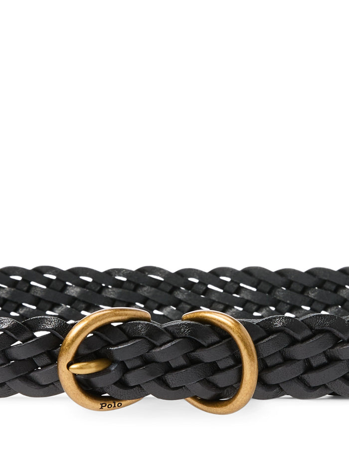 RALPH LAUREN WOMEN Braided Vachetta Leather Skinny Belt Black