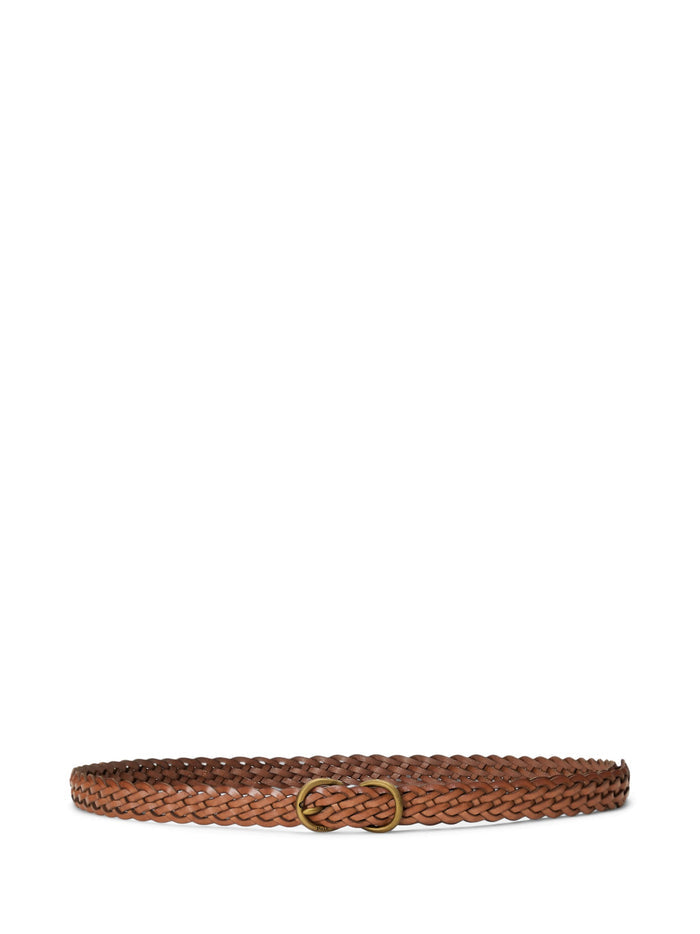 RALPH LAUREN WOMEN Braided Vachetta Leather Skinny Belt Cuoio