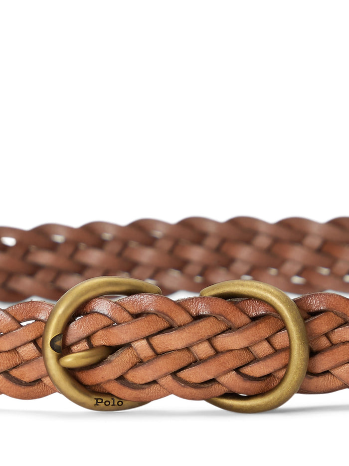 RALPH LAUREN WOMEN Braided Vachetta Leather Skinny Belt Cuoio