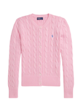 RALPH LAUREN WOMEN Cable-Knit Cotton Crewneck Cardigan Carmel Pink - MAISONDEFASHION.COM