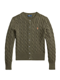 RALPH LAUREN WOMEN Cable-knit Cotton Crewneck Cardigan Dense Olive