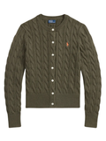 RALPH LAUREN WOMEN Cable-Knit Cotton Crewneck Cardigan Harvest Olive