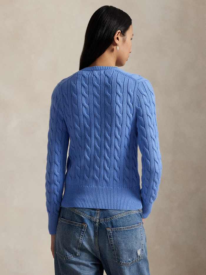 RALPH LAUREN WOMEN Cable-Knit Cotton Crewneck Cardigan New Litchfield Blue - MAISONDEFASHION.COM