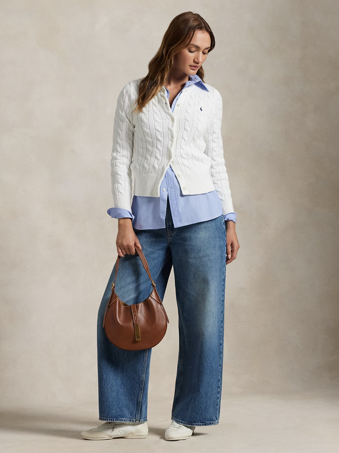 RALPH LAUREN WOMEN Cable-Knit Cotton Crewneck Cardigan White - MAISONDEFASHION.COM