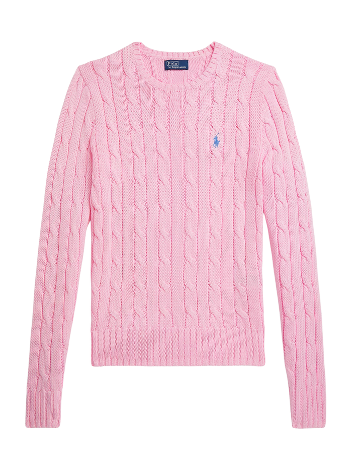 RALPH LAUREN WOMEN Cable-Knit Cotton Crewneck Jumper Carmel Pink - MAISONDEFASHION.COM