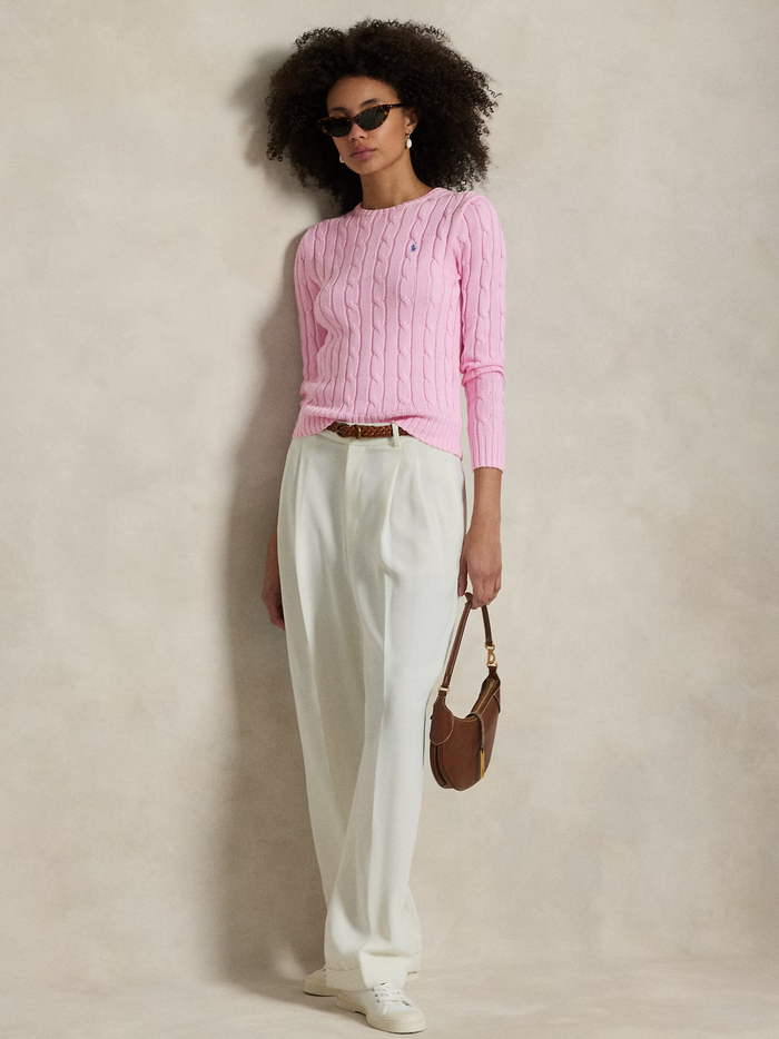 RALPH LAUREN WOMEN Cable-Knit Cotton Crewneck Jumper Carmel Pink - MAISONDEFASHION.COM