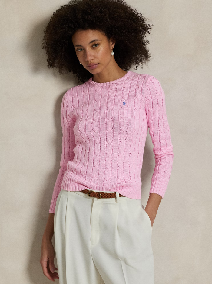 RALPH LAUREN WOMEN Cable-Knit Cotton Crewneck Jumper Carmel Pink - MAISONDEFASHION.COM