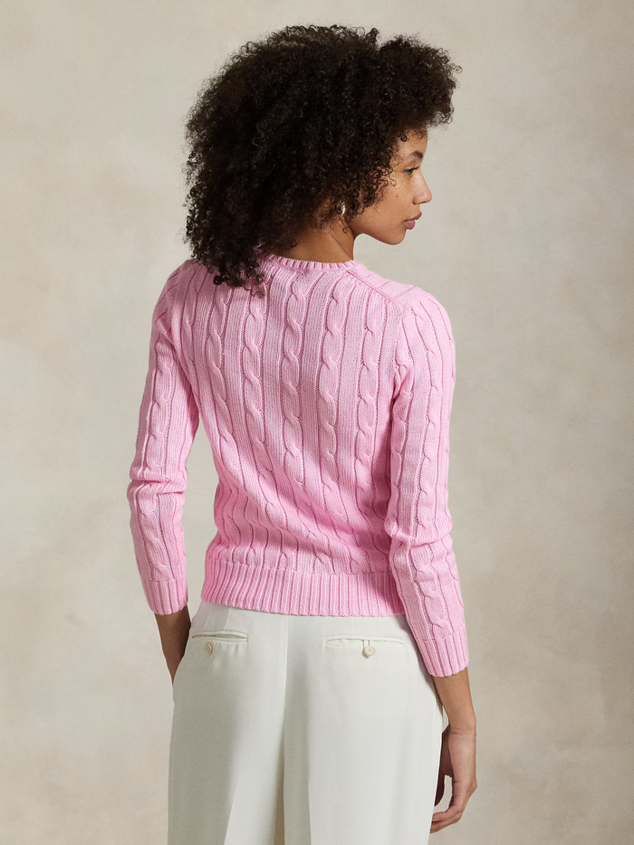 RALPH LAUREN WOMEN Cable-Knit Cotton Crewneck Jumper Carmel Pink - MAISONDEFASHION.COM