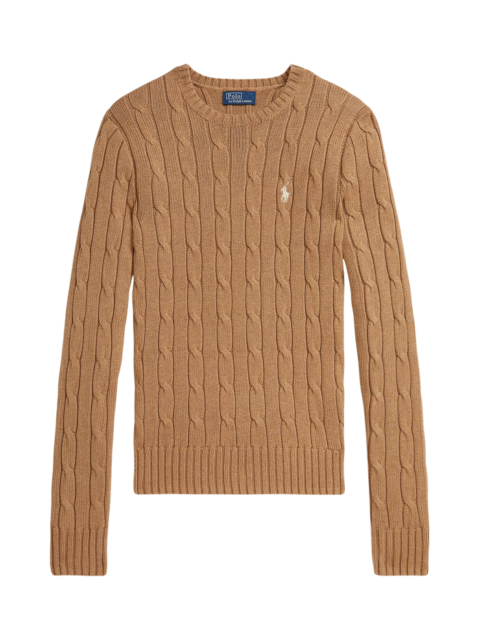 RALPH LAUREN WOMEN Cable-Knit Cotton Crewneck Jumper Collection Camel Melange - MAISONDEFASHION.COM