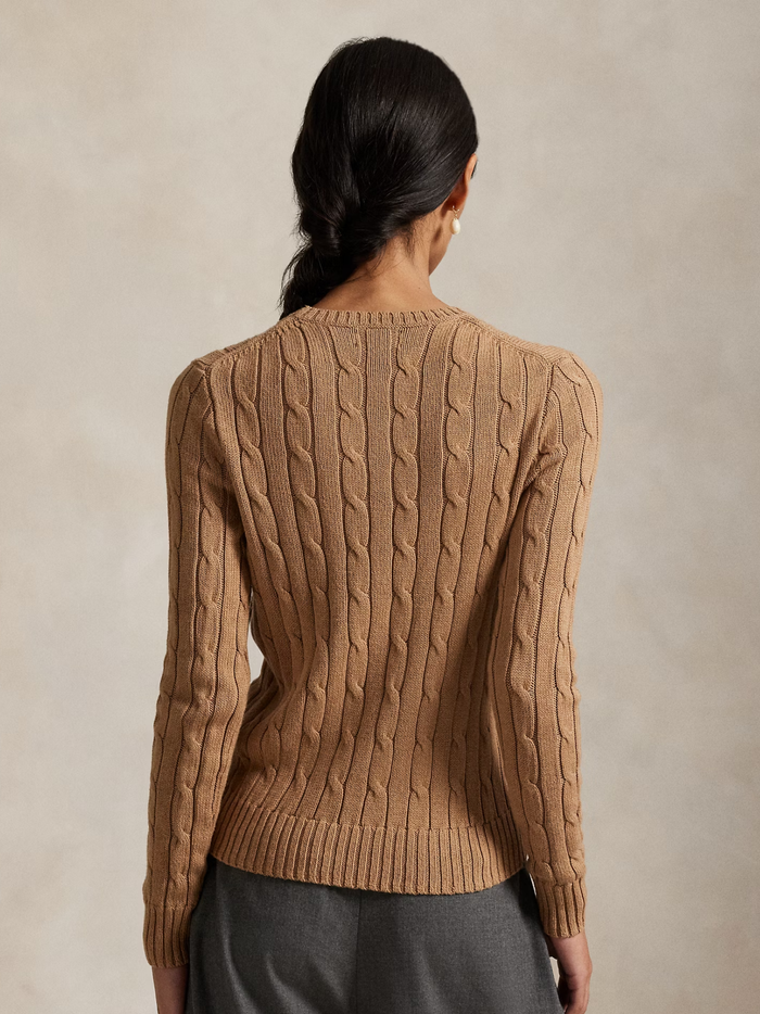 RALPH LAUREN WOMEN Cable-Knit Cotton Crewneck Jumper Collection Camel Melange - MAISONDEFASHION.COM