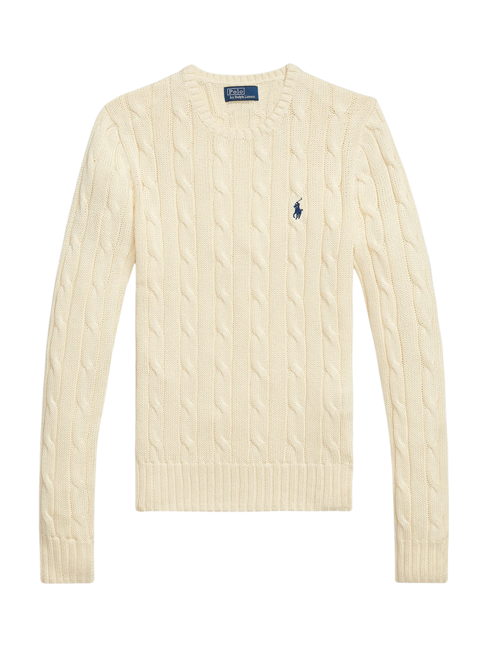 RALPH LAUREN WOMEN Cable-Knit Cotton Crewneck Jumper Cream - MAISONDEFASHION.COM