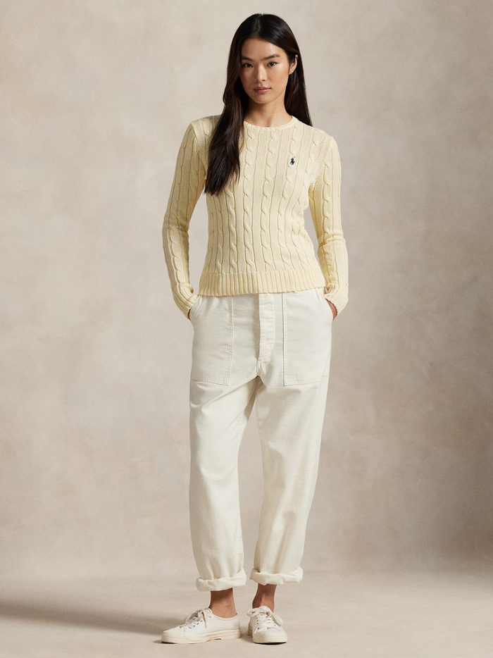 RALPH LAUREN WOMEN Cable-Knit Cotton Crewneck Jumper Cream - MAISONDEFASHION.COM