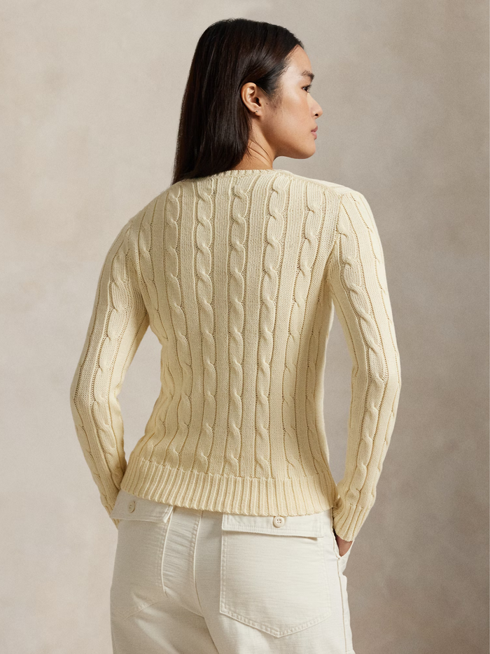 RALPH LAUREN WOMEN Cable-Knit Cotton Crewneck Jumper Cream - MAISONDEFASHION.COM