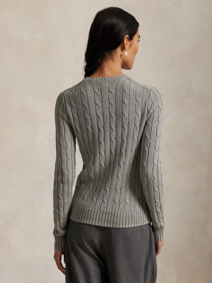 RALPH LAUREN WOMEN Cable-Knit Cotton Crewneck Jumper Fawn Grey Heather - MAISONDEFASHION.COM
