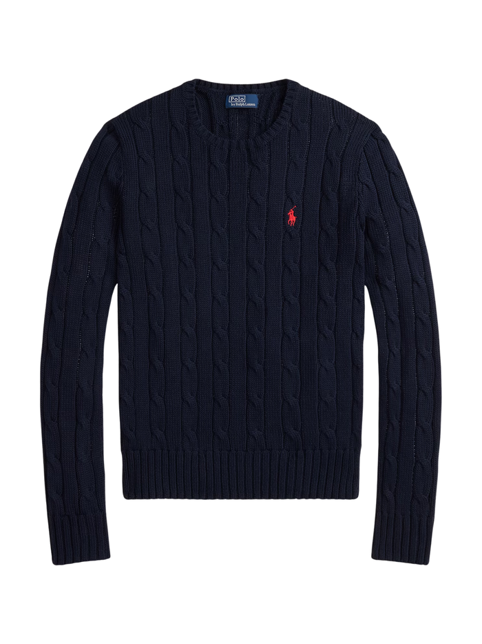 RALPH LAUREN WOMEN Cable-Knit Cotton Crewneck Jumper Hunter Navy - MAISONDEFASHION.COM