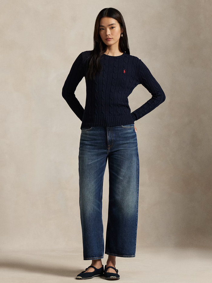 RALPH LAUREN WOMEN Cable-Knit Cotton Crewneck Jumper Hunter Navy - MAISONDEFASHION.COM