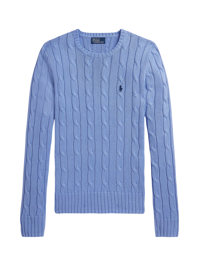 RALPH LAUREN WOMEN Cable-Knit Cotton Crewneck Jumper New Litchfield Blue - MAISONDEFASHION.COM