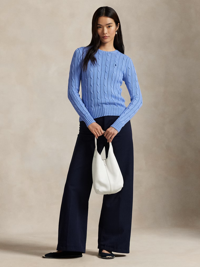 RALPH LAUREN WOMEN Cable-Knit Cotton Crewneck Jumper New Litchfield Blue - MAISONDEFASHION.COM