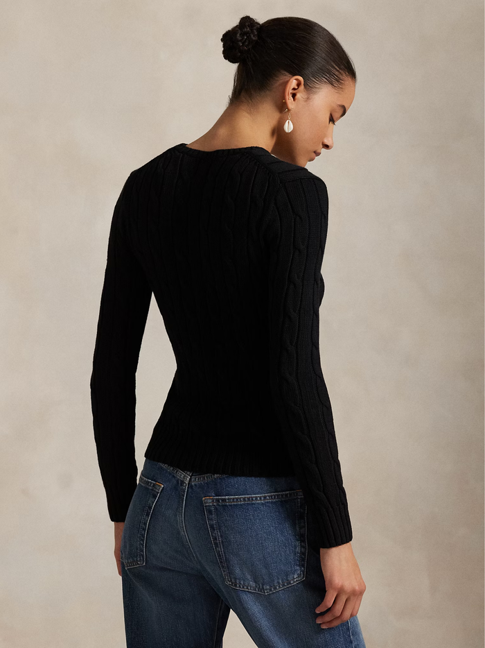 RALPH LAUREN WOMEN Cable-Knit Cotton Crewneck Jumper Polo Black - MAISONDEFASHION.COM