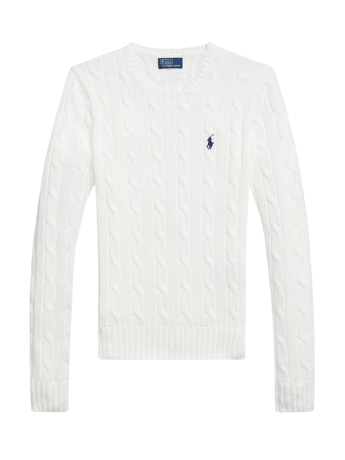 RALPH LAUREN WOMEN Cable-Knit Cotton Crewneck Jumper White - MAISONDEFASHION.COM