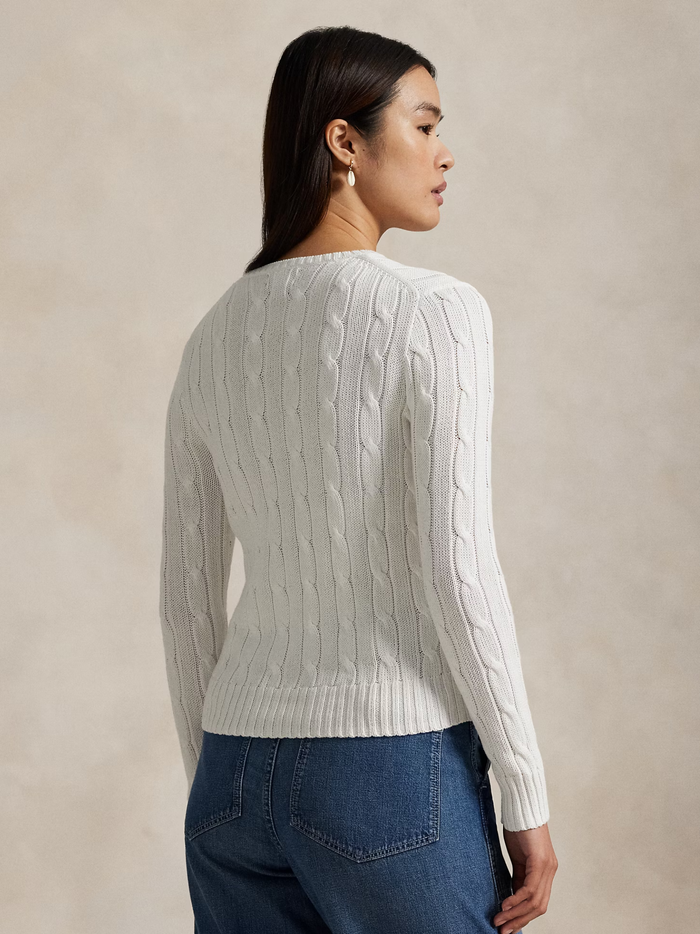 RALPH LAUREN WOMEN Cable-Knit Cotton Crewneck Jumper White - MAISONDEFASHION.COM