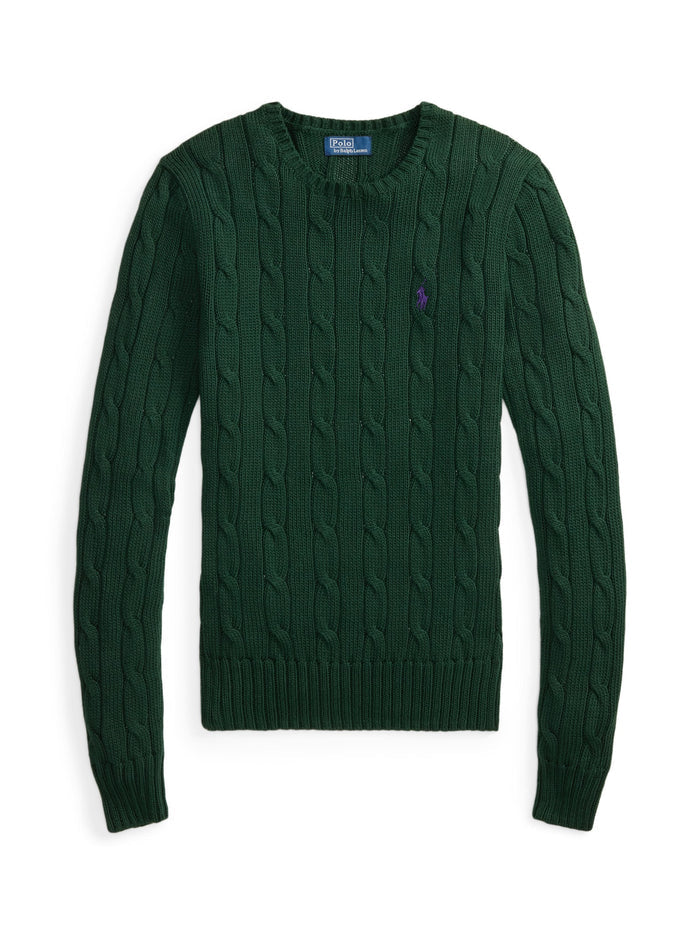 RALPH LAUREN WOMEN Cable-Knit Cotton Crewneck Sweater Basic Forest