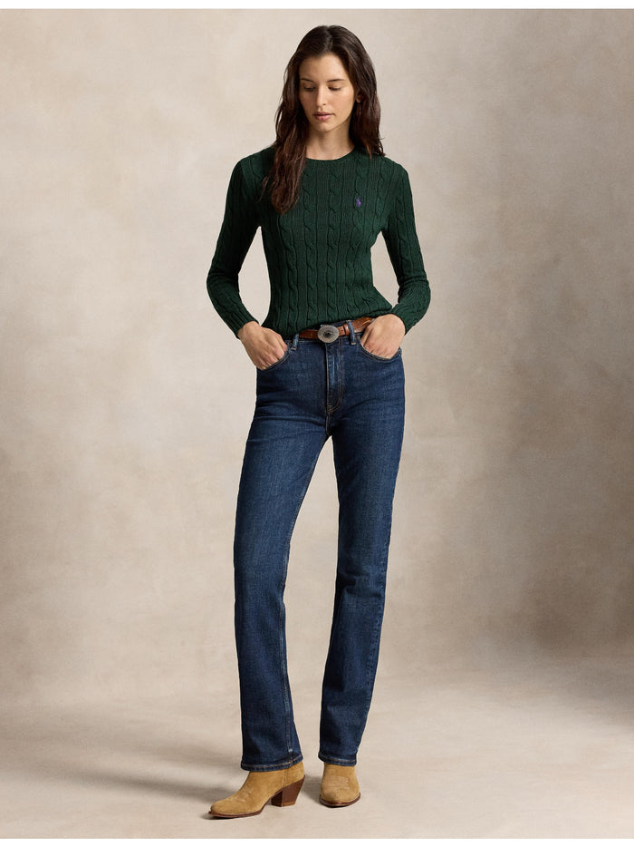 RALPH LAUREN WOMEN Cable-Knit Cotton Crewneck Sweater Basic Forest