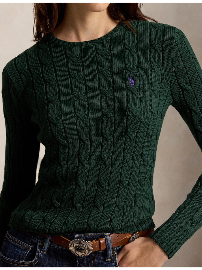 RALPH LAUREN WOMEN Cable-Knit Cotton Crewneck Sweater Basic Forest
